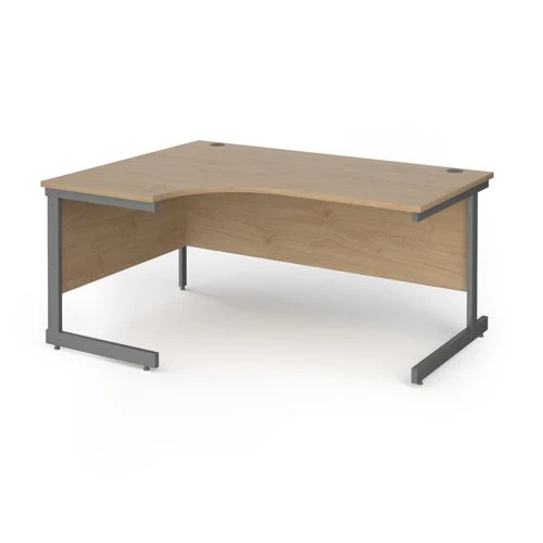 Contract 25 left hand ergonomic desk with graphite cantilever leg 1600mm - kendal oak top