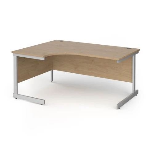 Contract 25 left hand ergonomic desk with silver cantilever leg 1600mm - Kendal oak top
