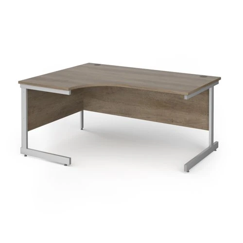Contract 25 left hand ergonomic desk with silver cantilever leg 1600mm - Nebraska oak top