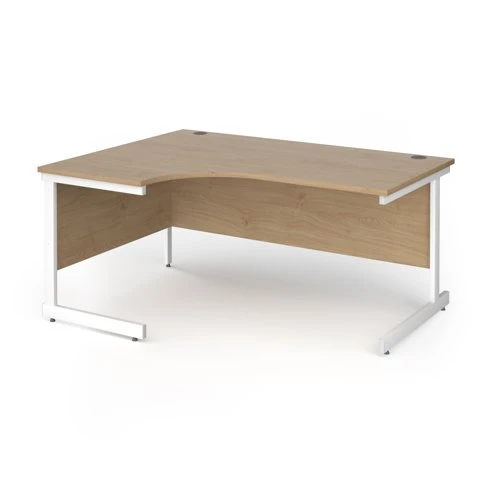 Contract 25 left hand ergonomic desk with white cantilever leg 1600mm - kendal oak top