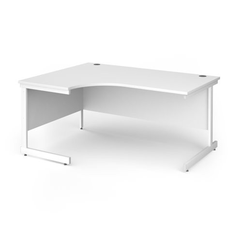 Contract 25 left hand ergonomic desk with white cantilever leg 1600mm - white top