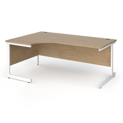 Contract 25 left hand ergonomic desk with white cantilever leg 1800mm - kendal oak top