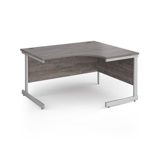 Contract 25 right hand ergonomic desk with silver cantilever leg 1400mm - grey oak top