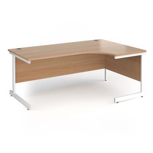 Contract 25 right hand ergonomic desk with white cantilever leg 1800mm - beech top