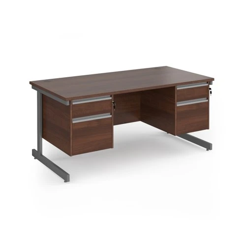 Contract 25 straight desk with 2 and 2 drawer pedestals and graphite cantilever leg 1600mm x 800mm - walnut top