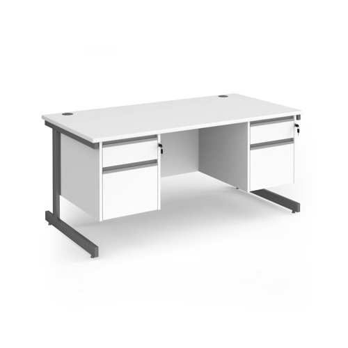 Contract 25 straight desk with 2 and 2 drawer pedestals and graphite cantilever leg 1600mm x 800mm - white top