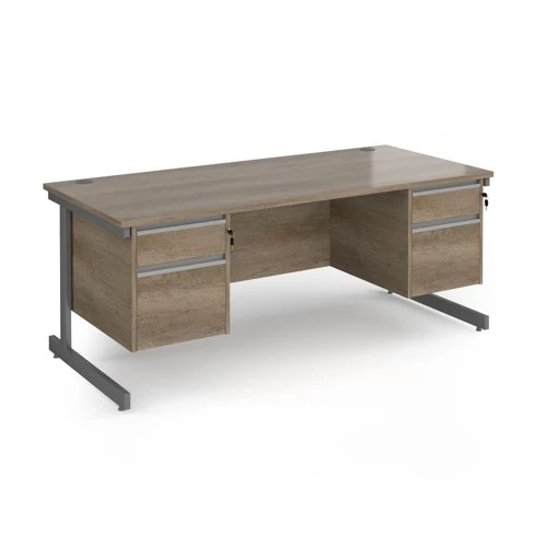 Contract 25 straight desk with 2 and 2 drawer pedestals and graphite cantilever leg 1800mm x 800mm - nebraska oak top