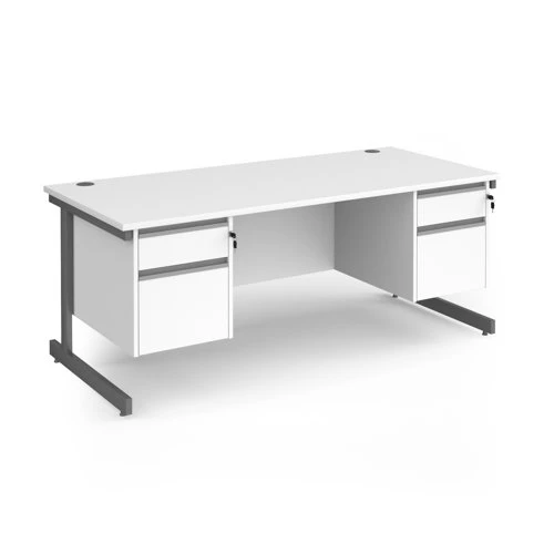 Contract 25 straight desk with 2 and 2 drawer pedestals and graphite cantilever leg 1800mm x 800mm - white top