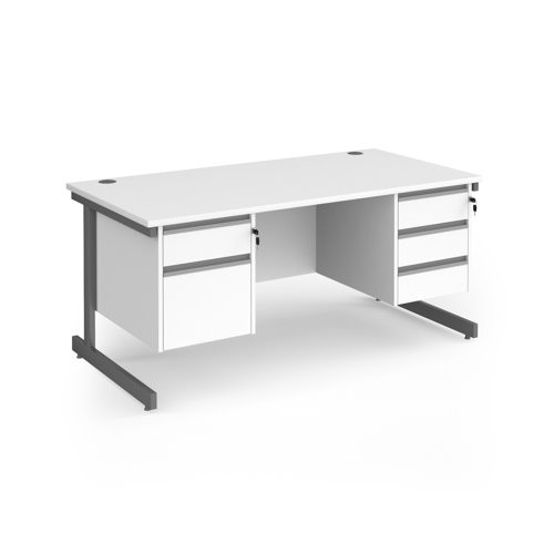 Contract 25 straight desk with 2 and 3 drawer pedestals and graphite cantilever leg 1600mm x 800mm - white top