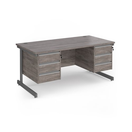 Contract 25 straight desk with 3 and 3 drawer pedestals and graphite cantilever leg 1600mm x 800mm - grey oak top