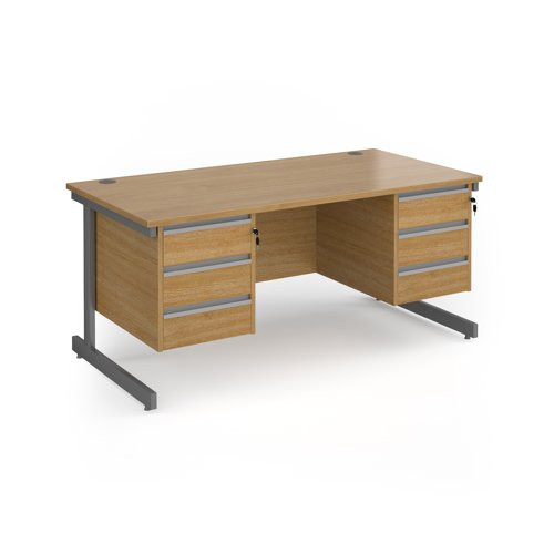 Contract 25 straight desk with 3 and 3 drawer pedestals and graphite cantilever leg 1600mm x 800mm - oak top