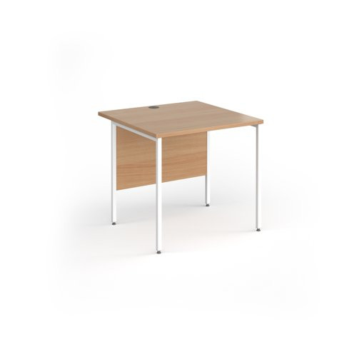 Contract 25 straight desk with white H-Frame leg 800mm x 800mm - beech top