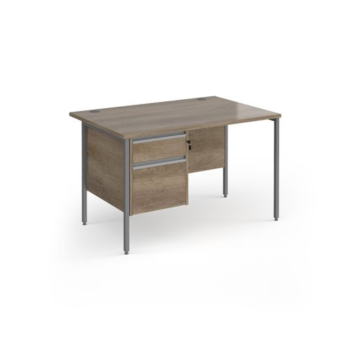 Contract 25 straight desk with 2 drawer pedestal and graphite H-Frame leg 1200mm x 800mm - Nebraska Oak Top