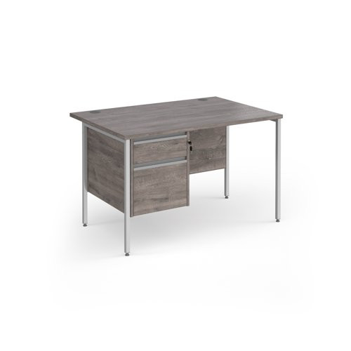 Contract 25 straight desk with 2 drawer pedestal and silver H-Frame leg 1200mm x 800mm - grey oak top