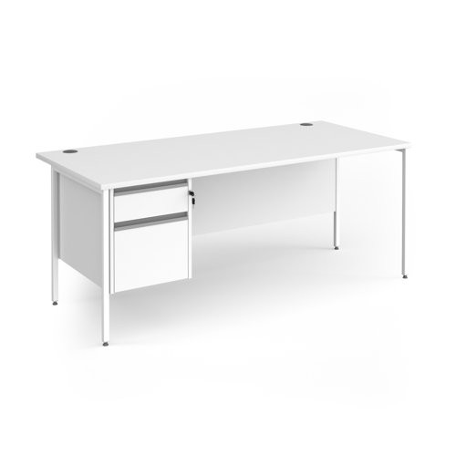 Contract 25 straight desk with 2 drawer pedestal and white H-Frame leg 1800mm x 800mm - white top