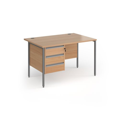 Contract 25 straight desk with 3 drawer pedestal and graphite H-Frame leg 1200mm x 800mm - beech top
