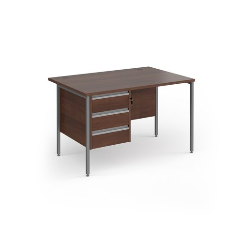 Contract 25 straight desk with 3 drawer pedestal and graphite H-Frame leg 1200mm x 800mm - walnut top