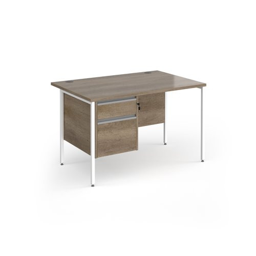 Contract 25 straight desk with 2 drawer pedestal and white H-Frame leg 1200mm x 800mm - Nebraska Oak Top