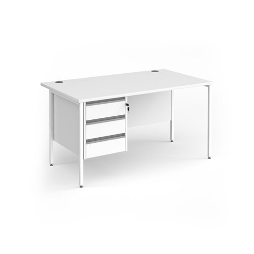 Contract 25 straight desk with 3 drawer pedestal and white H-Frame leg 1400mm x 800mm - white top