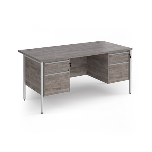 Contract 25 straight desk with 2 and 2 drawer pedestals and silver H-Frame leg 1600mm x 800mm - grey oak top