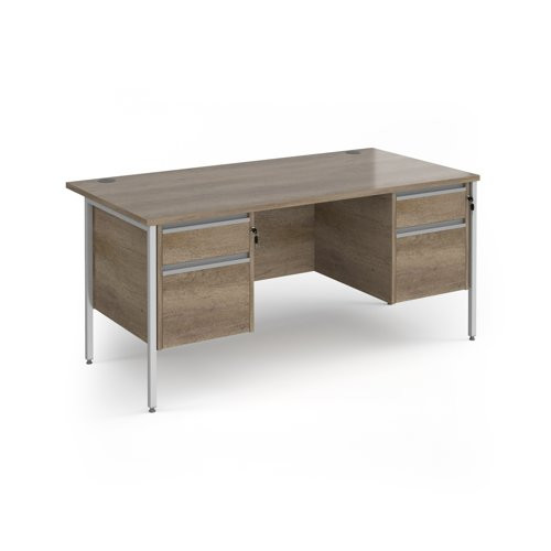Contract 25 straight desk with 2 and 2 drawer pedestals and silver H-Frame leg 1600mm x 800mm - Nebraska Oak Top