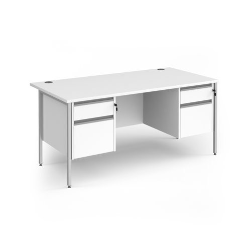 Contract 25 straight desk with 2 and 2 drawer pedestals and silver H-Frame leg 1600mm x 800mm - white top