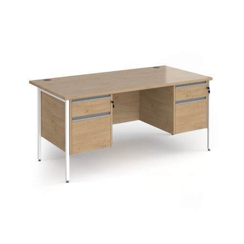 Contract 25 straight desk with 2 and 2 drawer pedestals and white H-Frame leg 1600mm x 800mm - kendal oak top