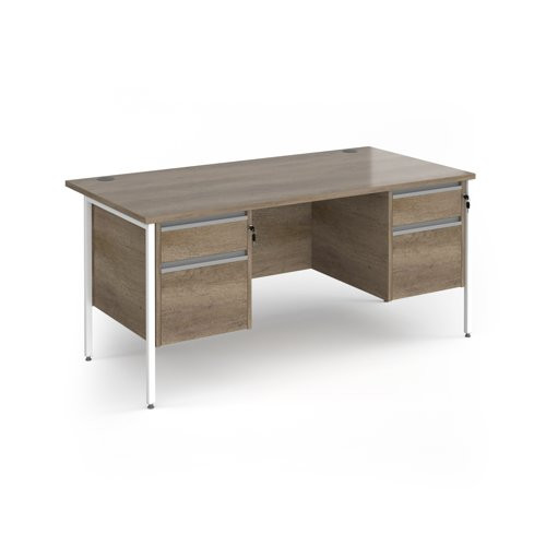 Contract 25 straight desk with 2 and 2 drawer pedestals and white H-Frame leg 1600mm x 800mm - Nebraska Oak Top