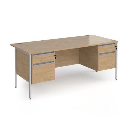 Contract 25 straight desk with 2 and 2 drawer pedestals and silver H-Frame leg 1800mm x 800mm - kendal oak top