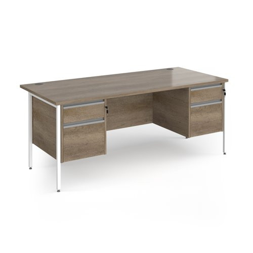 Contract 25 straight desk with 2 and 2 drawer pedestals and white H-Frame leg 1800mm x 800mm - Nebraska Oak Top