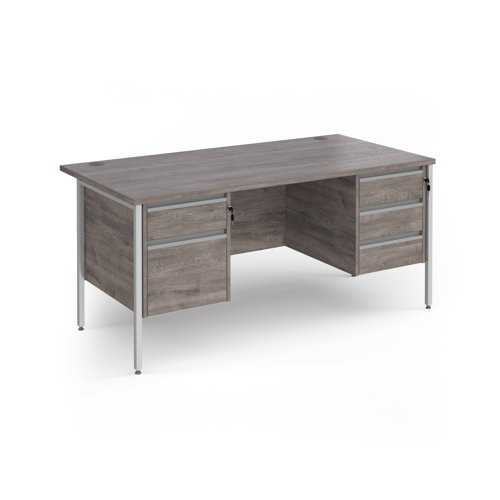 Contract 25 straight desk with 2 and 3 drawer pedestals and white H-Frame leg 1600mm x 800mm - grey oak top