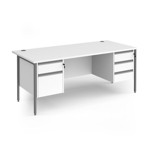 Contract 25 straight desk with 2 and 3 drawer pedestals and graphite H-Frame leg 1800mm x 800mm - White top
