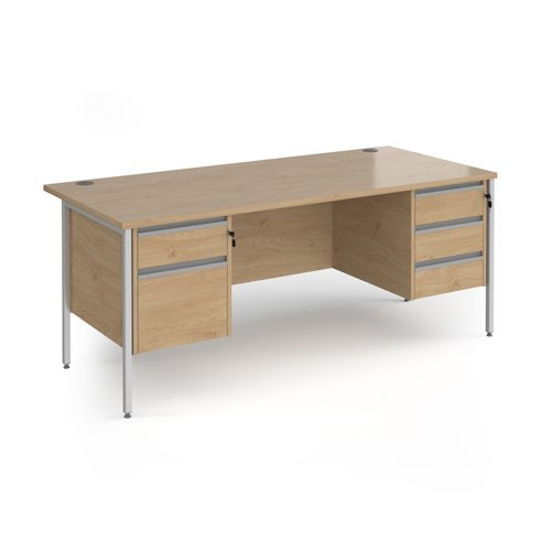 Contract 25 straight desk with 2 and 3 drawer pedestals and graphite H-Frame leg 1800mm x 800mm - Kendal Oak top