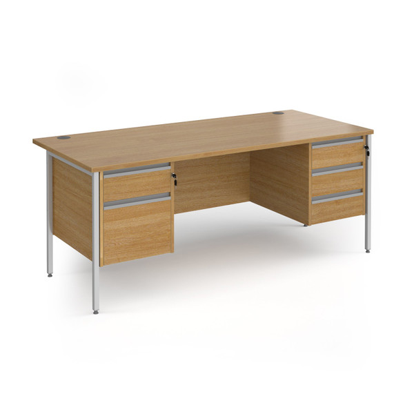 Contract 25 straight desk with 2 and 3 drawer pedestals and silver H-Frame leg 1800mm x 800mm - oak top