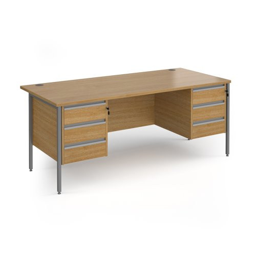 Contract 25 straight desk with 3 and 3 drawer pedestals and graphite H-Frame leg 1800mm x 800mm - oak top