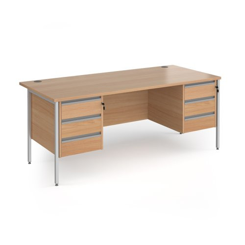 Contract 25 straight desk with 3 and 3 drawer pedestals and silver H-Frame leg 1800mm x 800mm - beech top