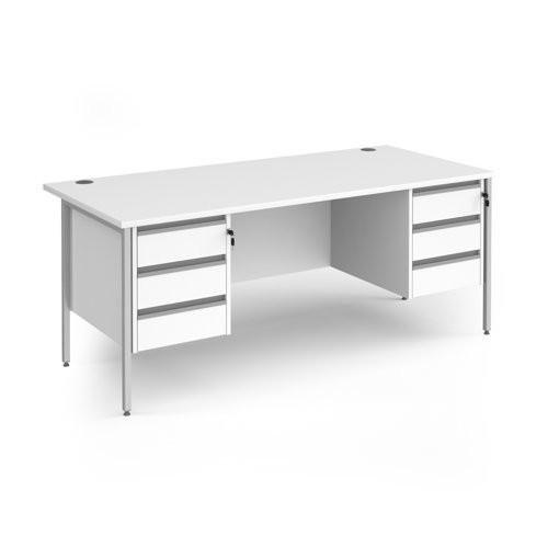 Contract 25 straight desk with 3 and 3 drawer pedestals and silver H-Frame leg 1800mm x 800mm - white top
