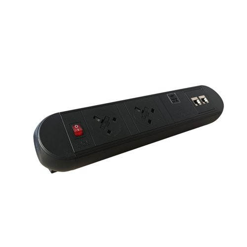 Chroma clip-on power module 2 x UK sockets, 1 x twin USB fast charge, 2 x RJ45 sockets - black