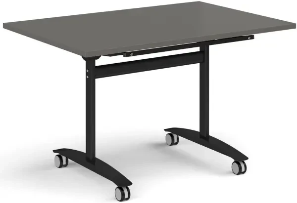 Rectangular deluxe flip top meeting table with black frame 1200mm x 800mm - onyx grey