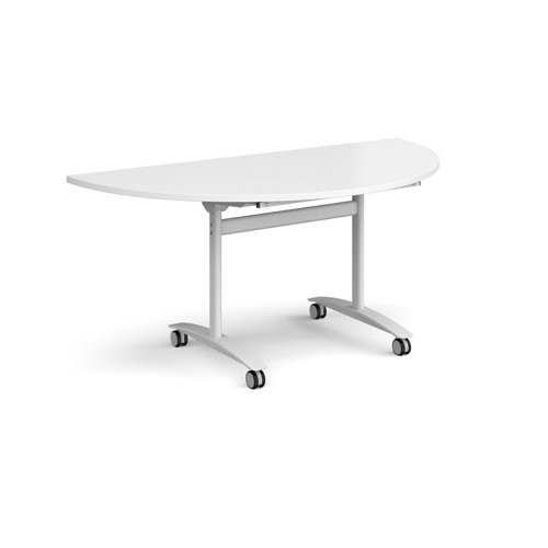 Semi circular deluxe flip top meeting table with white frame 1600mm x 800mm - white