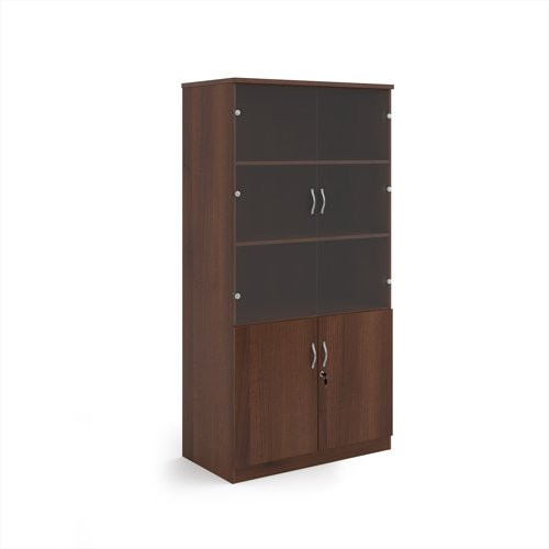 Deluxe combination unit with glass upper doors 2000mm high with 4 shelves - Walnut