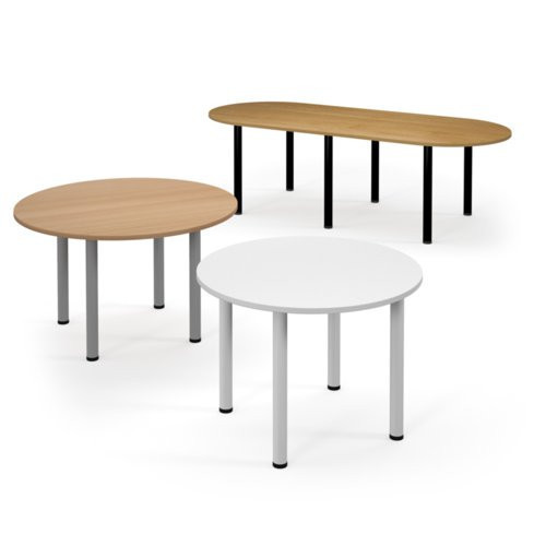 Circular white radial leg meeting table 1200mm - Kendal Oak