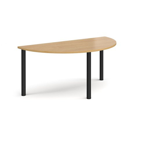 emi circular black radial leg meeting table 1600mm x 800mm - Oak