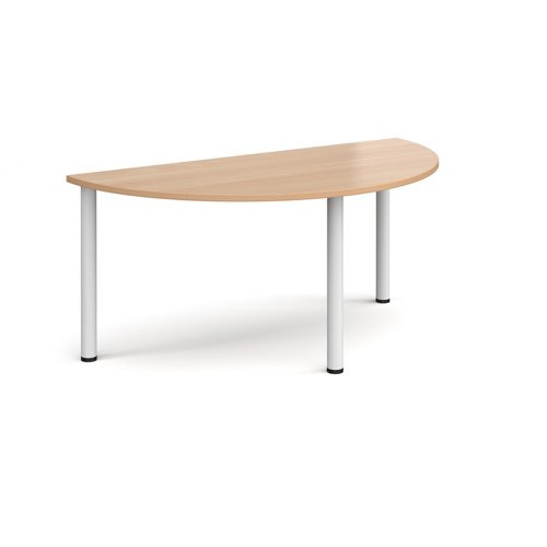 Semi circular white radial leg meeting table 1600mm x 800mm - Beech