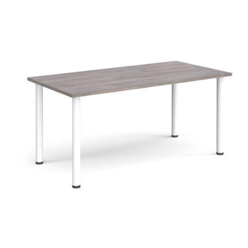 Rectangular white radial leg meeting table 1600mm x 800mm - grey oak