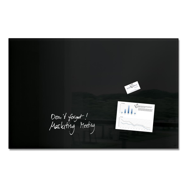 Sigel Artverum High Quality Tempered Glass Magnetic Board With Fixings 1000x650mm Black Ref GL140