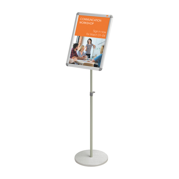 Nobo Snap Frame Display Stand for A3 Documents Adjustable Height 950-1470mm Silver Ref 1902384