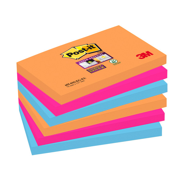 Post-it Super Sticky Colour Notes Pad 90 Sheets Bangkok 76x127mm Ref 655-6SS-EG [Pack 6]