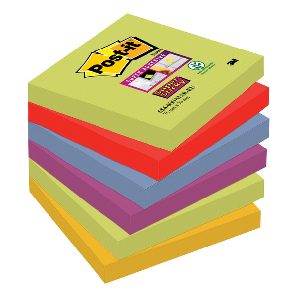 Post-it Super Sticky Removable Notes Pad 90 Sheets 76x76mm Marrakesh Ref 654-6SS-MAR [Pack 6]