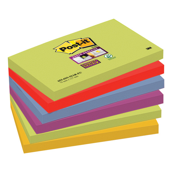Post-it Super Sticky Removable Notes Pad 90 Sheets 76x127mm Marrakesh Ref 655-6SS-MAR [Pack 6]